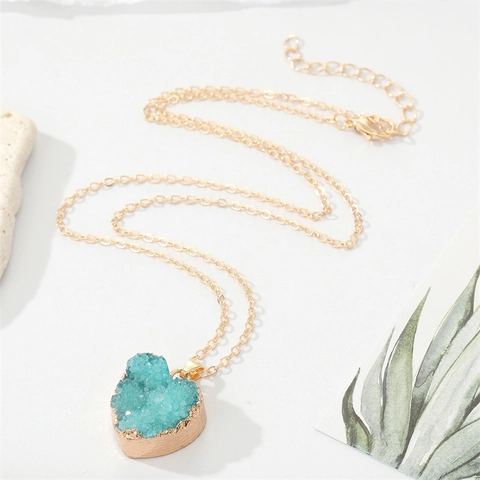 Natuurlijke Druzy Steen Hanger Halsketting Vintage Minimalistisch Hart Rond Waterdruppel Geometrie Goud Zilveren Ketting Vrouwen Sieraden