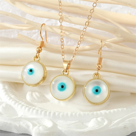 European Minimalist Evil Eye Pendant Necklace Earrings Turkish Nazar Heart Round Shape Gold Plated Alloy Stone Jewelry For Women