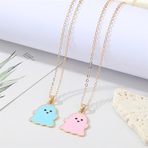 Niedliche Cartoon Geist Anhänger Halskette Für Damen Halloween Bonbonfarbe Legierung Emaille Schlüsselbein Kette Schmuck