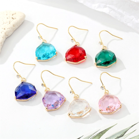 Vintage Geometrische Glas Ohrhänger Gold Vergoldete Legierung Strass Wassertropfen Ohrringe Für Damen Hochzeit Party Schmuck