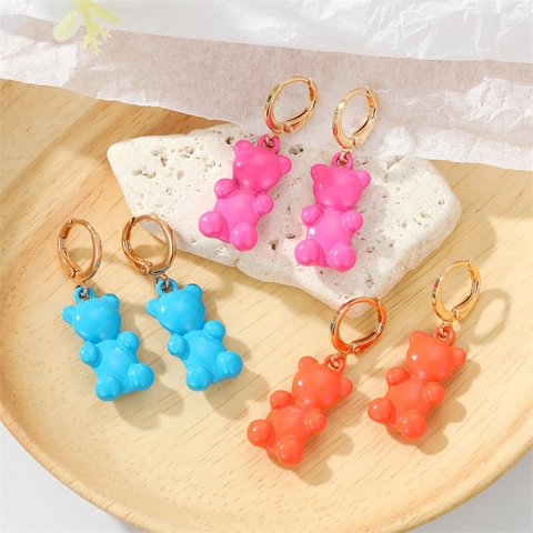 Simpatici Orecchini a Cerchio con Orsetto Gommosa per Donna in Lega di Resina Colori Caramella Pendenti con Animali Gioielli di Moda
