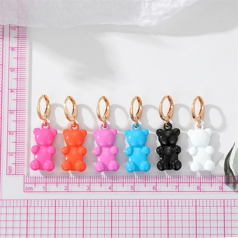 Simpatici Orecchini a Cerchio con Orsetto Gommosa per Donna in Lega di Resina Colori Caramella Pendenti con Animali Gioielli di Moda