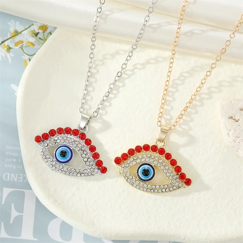 Collar de Pendiente de Ojo Turco de Aleación Vintage para Mujer Retro Hueco Strass Rojo Pestañas Ojo del Diablo Joyería