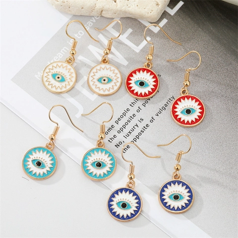 Vintage Boze Oog Hangoorbellen Voor Vrouwen Legering Verguld Zonnestraal Ronde Turkse Oog Druppeloorbellen Boho Etnische Sieraden