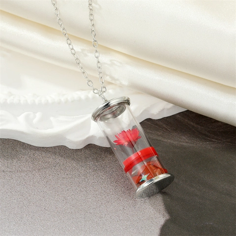 Daisy Flower Wishing Bottle Pendant Necklace Glass Bottle Alloy Chain For Women Romantic Floral Daily Jewelry Souvenir Gift