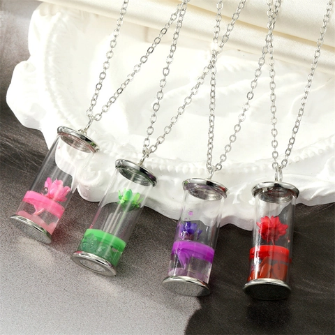 Daisy Flower Wishing Bottle Pendant Necklace Glass Bottle Alloy Chain For Women Romantic Floral Daily Jewelry Souvenir Gift