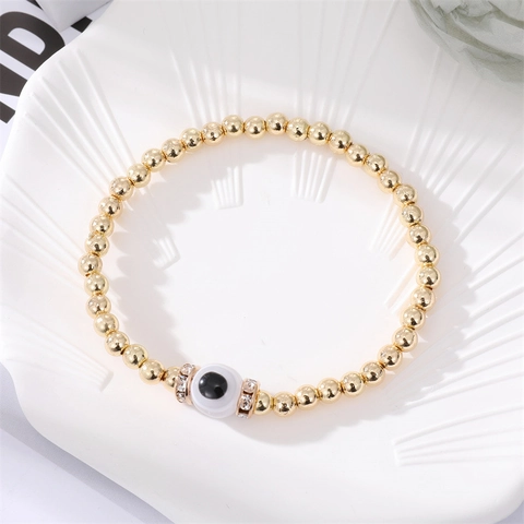 Handmade Beaded Evil Eye Elastic Bracelet Gold Plated Alloy Rhinestone Charms Colorful Eye Ball Stretch Bangle Jewelry For Women