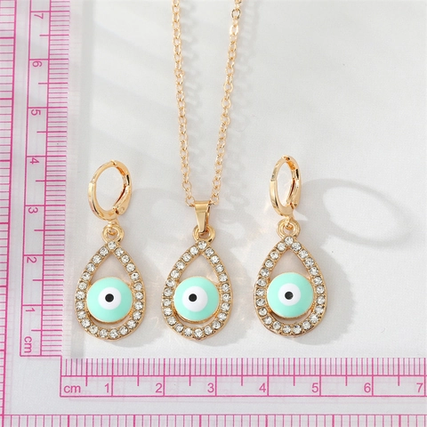 Legering Waterdruppel Boze Oog Sieraden Strass Hanger Halsketting Druppel Oorbellen Voor Vrouwen Vergulde Mode Sieraden