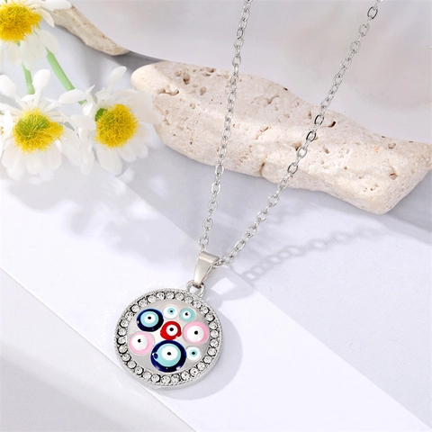 Collar con Colgante de Ojo Turco de Aleación y Diamantes de Imitación Bohemio Esmalte de Colores Joyería de Cadena para Mujer