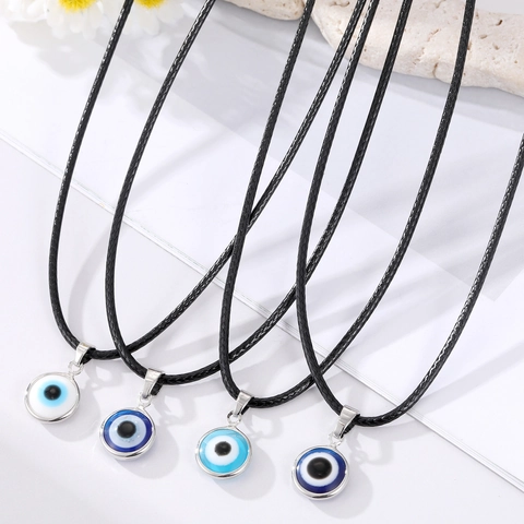 Collana con Ciondolo Occhio di Allah Turco Blu per Donna Nazar Occhio Amuleto Protezione Cordino in Cuoio Cerato Gioielli Etnici Collana Argentata