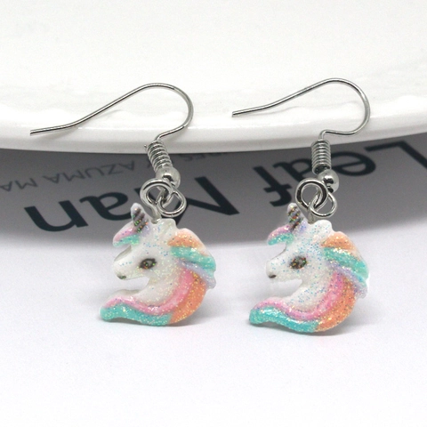 Creativi Orecchini Pendenti a Unicorno in Lega di Resina Glitter Arcobaleno Orecchini alla Moda per Donne Ragazze Gioielli