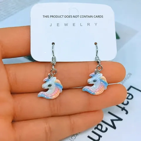 Creativi Orecchini Pendenti a Unicorno in Lega di Resina Glitter Arcobaleno Orecchini alla Moda per Donne Ragazze Gioielli