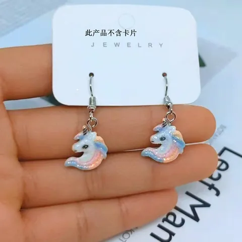 Creativi Orecchini Pendenti a Unicorno in Lega di Resina Glitter Arcobaleno Orecchini alla Moda per Donne Ragazze Gioielli