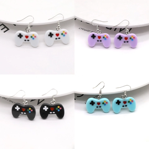 Creative Cute Game Controller Handle Resin Dangle Earrings For Women Teen Girls Fashion Geek Heart Button Gamepad Jewelry