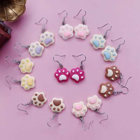 Cute Resin Cat Paw Drop Earrings For Women Girls Cartoon Animal Shape Alloy Earring Hook Fashion Jewelry Gift Everyday Wear