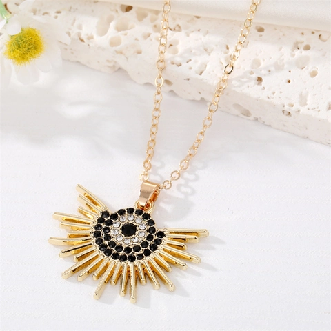 Bohemian Alloy Rhinestone Sun Moon Evil Eye Pendant Necklace For Women Vintage Gold Plated Star Cross Chain Jewelry