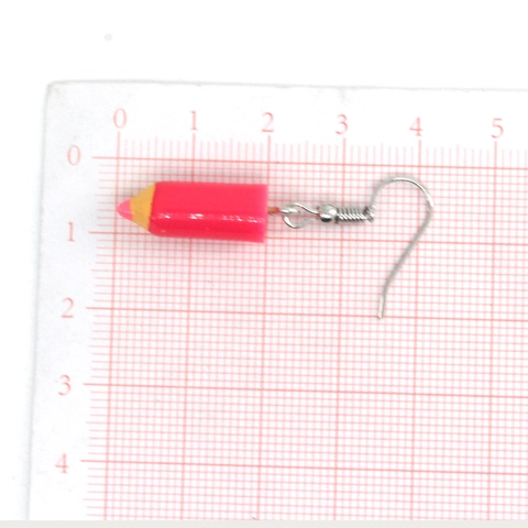 Creative Pencil Shaped Resin Drop Earrings Fun Stationery Theme Alloy Ear Hook Dangle Earrings For Women Girls School Gift
