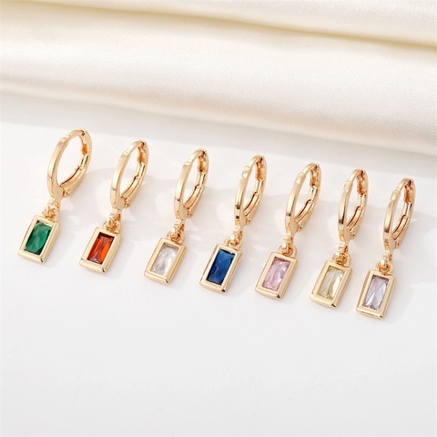 Vintage Geometric Rectangle Huggie Hoop Earrings For Women Gold Plated Alloy Rhinestone Drop Earrings Colorful Jewelry