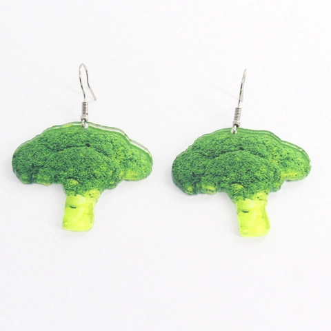 Creativi Orecchini a Pendente in Acrilico a Forma di Broccoli Stampa Realistica di Verdure Orecchini Pendenti Novità per Donna Gioielli