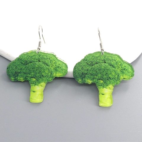 Creativi Orecchini a Pendente in Acrilico a Forma di Broccoli Stampa Realistica di Verdure Orecchini Pendenti Novità per Donna Gioielli