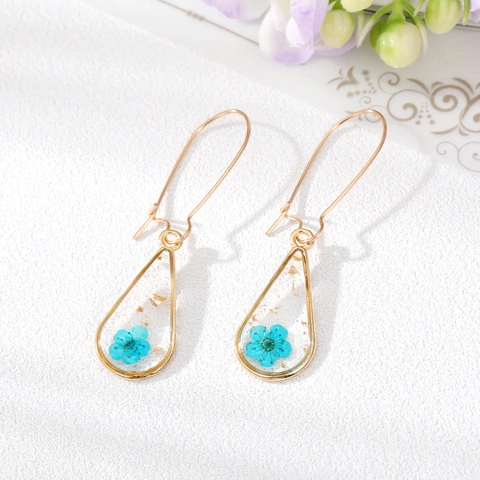 Orecchini Pendenti a Goccia Fatti a Mano con Fiori Veri per Donna in Resina Foglia d'Oro Lega Gioielli Botanici Boho