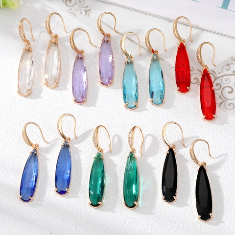Orecchini Pendenti Ovali in Lega Vintage con Zirconia Colorato Cristallo Pendente Geometrico Orecchini alla Moda per Donna Matrimonio Gioielli