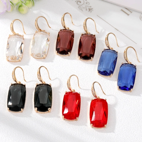 Pendientes de Gota de Circonia Cuadrados Vintage para Mujer Pendientes de Gancho Pavimentados de Cristal de Aleación Joyería Geométrica de Moda Regalo de Fiesta de Boda