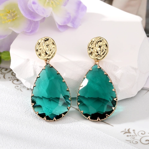 Vintage Emerald Green Crystal Teardrop Earrings Gold Plated Alloy Leaf Dangle Earrings For Women Elegant Party Jewelry