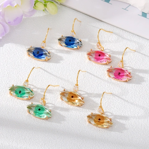 Pendientes Colgantes Mal de Ojo de Aleación Vintage Strass para Mujer Moda Chapado en Oro Ojo Color Transparente Joyería