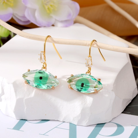 Pendientes Colgantes Mal de Ojo de Aleación Vintage Strass para Mujer Moda Chapado en Oro Ojo Color Transparente Joyería