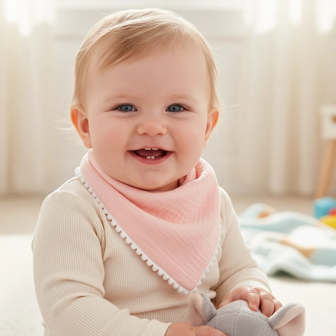 Newborn Baby Muslin Gauze Triangle Bib With Pom-Pom Trim Absorbent Polyester Drool Towel Breathable Infant Burp Cloth