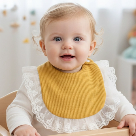 Baumwolle Waffelstrick Baby Lätzchen Mit Weißer Spitze Weiche Saugfähige Sabbertücher Für Kleinkinder Druckknopf Lätzchen