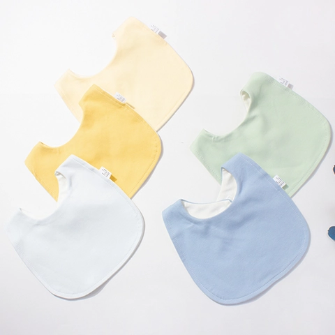 Cotton Baby U-Shaped Bib Waterproof Absorbent Saliva Towel Solid Color Snap Button For Infants Toddlers Kids Feeding Bib