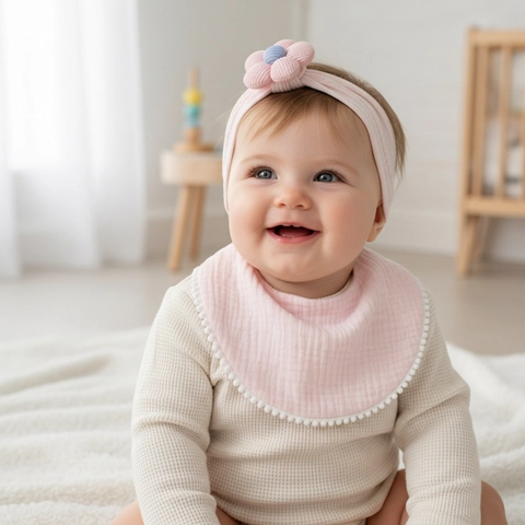 Blume Baby Lätzchen Stirnband Floral Musselin Baumwolle Gaze Sabbertuch Bommelborte Neugeborene Kleinkinder Haarschmuck