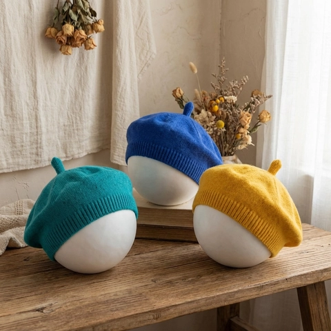 Boina de Punto de Color Sólido Simple para Bebé Estilo Coreano Otoño Invierno Sombrero de Pintor Cálido para Infante de 0-2 Años Accesorios