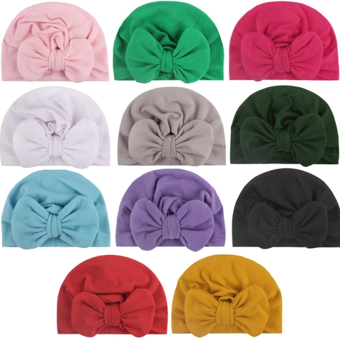 Baby Turban Hat Big Bow Soft Elastic Knitted Beanie Cap For Infants Toddlers Newborns Cute Headwrap Hair Accessories