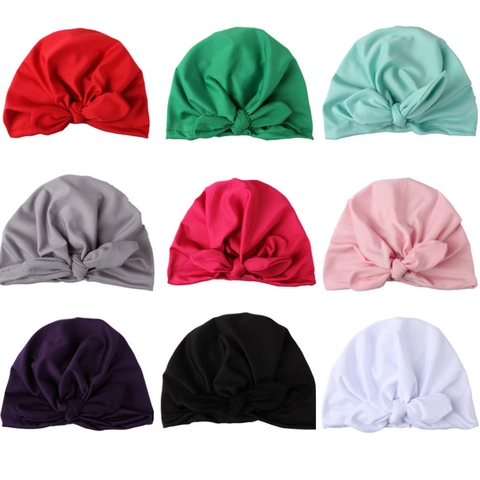 Gorro Turbante para Recién Nacido Con Lazo Grande Poliéster Suave Diadema Anudada Gorro de Color Sólido para Bebés Niñas Accesorios de Moda