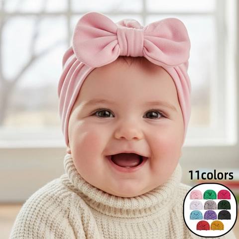 Neugeborenes Baby Turban Hut Weichem Polyester Kleinkinder Knoten Kopfwickel Mit Großer Schleife Kleinkind Mädchen Mütze Bequeme Herbst Winter Kappe
