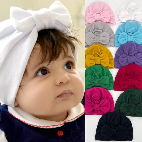 Neugeborenes Baby Turban Hut Weichem Polyester Kleinkinder Knoten Kopfwickel Mit Großer Schleife Kleinkind Mädchen Mütze Bequeme Herbst Winter Kappe