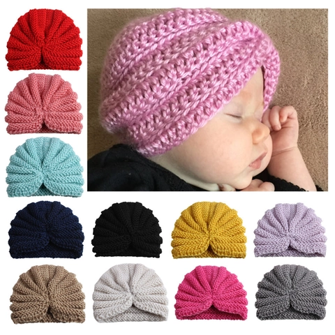 Weiche Polyester Baby Strick Turban Mütze Warme Winterbeanie Pullover Mütze Mit Kreuzknoten Für Säuglinge Kleinkinder Kinder