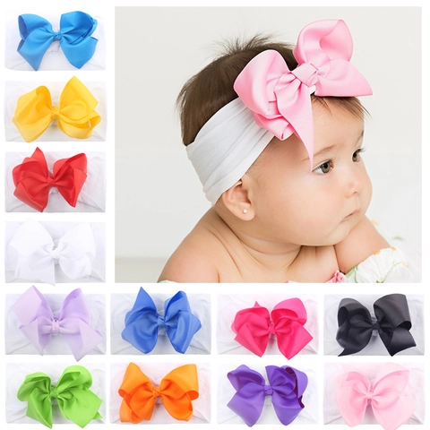 European American Style Large Bow Baby Headband Soft Elastic Nylon Infant Toddler Hair Band For Girls Hair Accessories