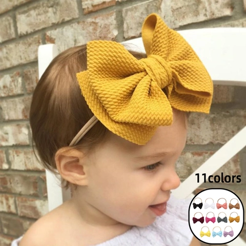 Infant Baby Soft Waffle Knit Bow Headband Stretchy Nylon Hair Bands Solid Color Headwraps For Toddler Newborn Girls Hair Accessories