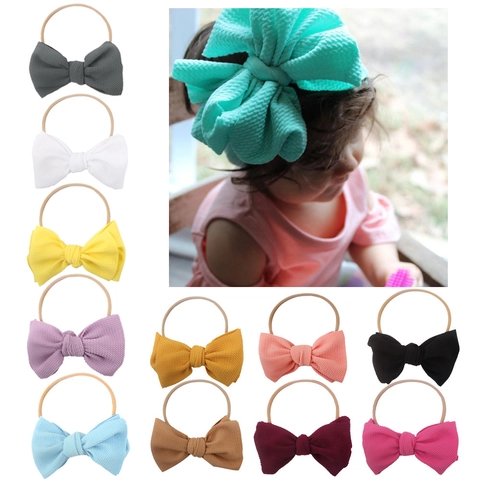 Infant Baby Soft Waffle Knit Bow Headband Stretchy Nylon Hair Bands Solid Color Headwraps For Toddler Newborn Girls Hair Accessories