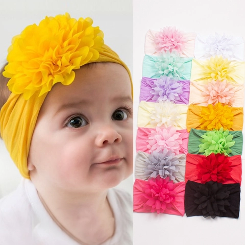 European Style Baby Nylon Headband Wide Elastic Chiffon Flower Headwrap For Toddler Girls Hair Accessories Infants Photography