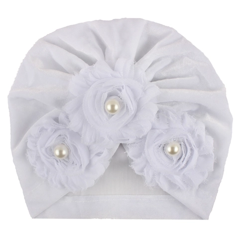 Gorro Turbante para Bebé de Terciopelo Dorado Suave Con Flores y Perlas Artificiales Gorro de Color Sólido para Infantes