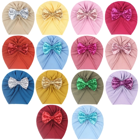 Baby Turban Mütze Mit Großer Pailletten Schleife Gekräuselt Weiches Polyester Baby Kopfband Für Kleinkinder Geburtstagsfeier Zubehör