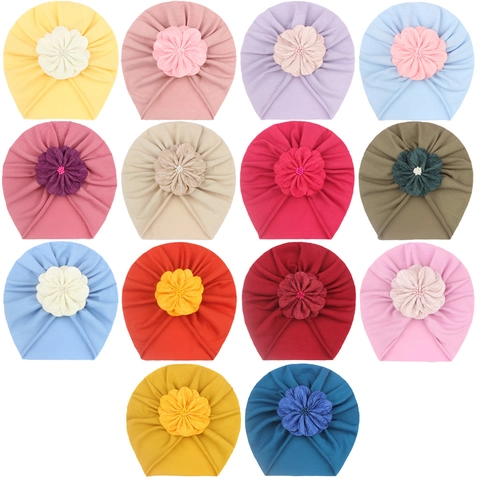 Soft Milk Silk Infant Turban Hat With Large Flower And Faux Artificial Pearl Baby Girls Pleated Beanie Toddler Headwrap Photo Prop