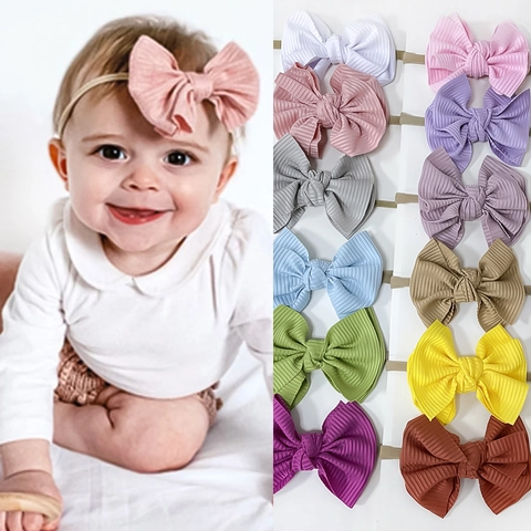 Diadema con Lazo para Bebé Suave Elástica de Nailon Acanalado para Infantes Niñas Accesorios para el Cabello Lindos