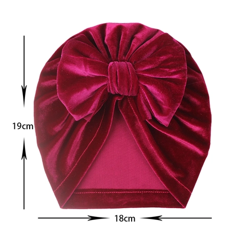 Weicher Goldener Samt Baby Turban Hut Mit Großer Schleife Einfarbig Säugling Indische Kappe Kleinkind Kopfbedeckung Für Mädchen