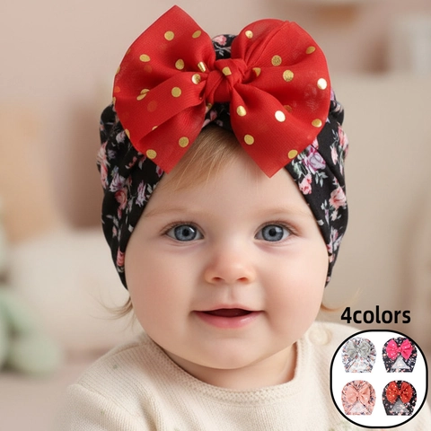 Baby Tulbandmuts Schattige Bloemenprint Mesh Strik Pullover Muts Zacht Polyester Baby Mutje Voor Pasgeboren Meisjes Accessoire
